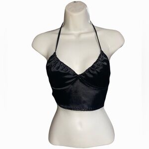 Chic Black Satin Halter Top